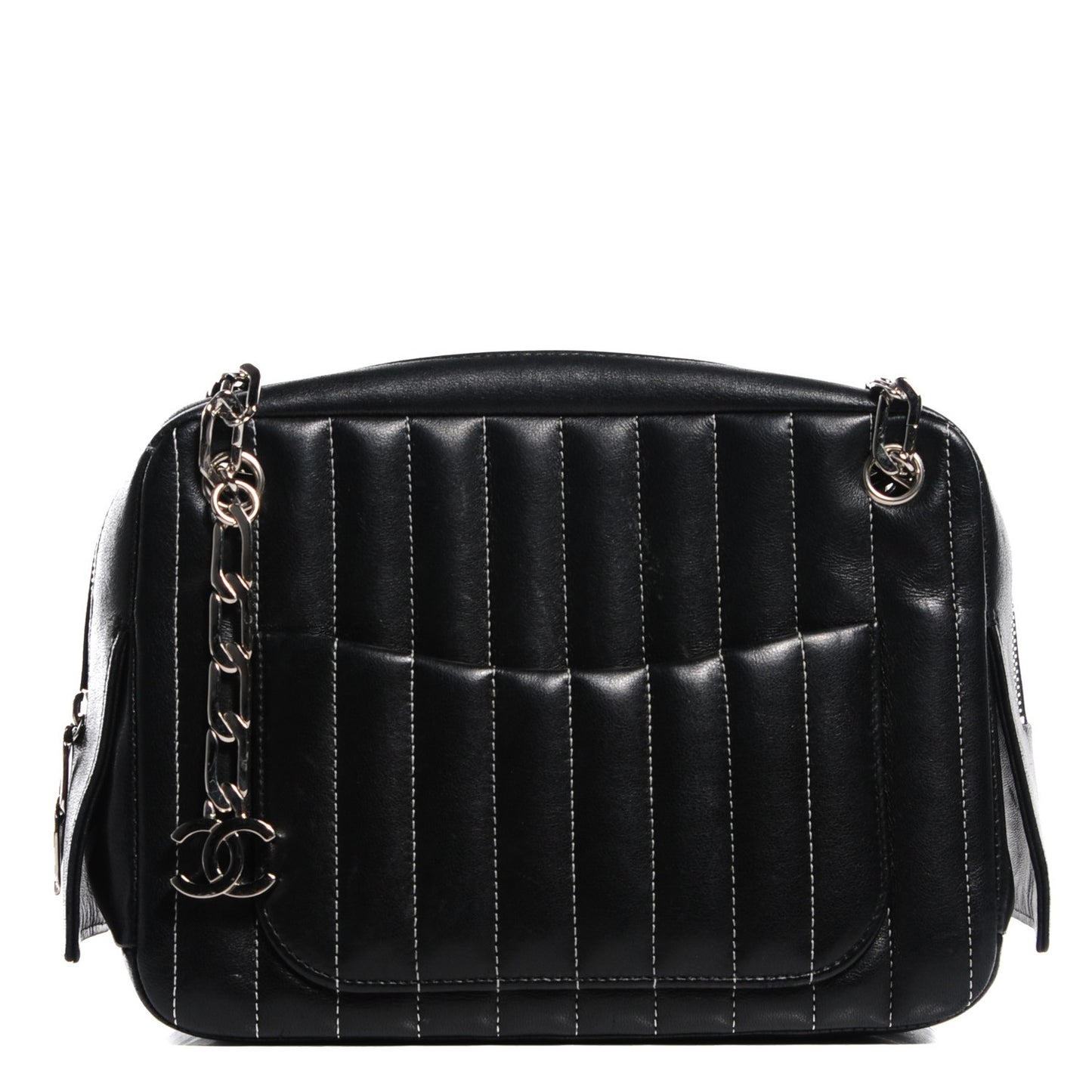 Lambskin Vertical Quilted Mademoiselle Small Camera Case Black