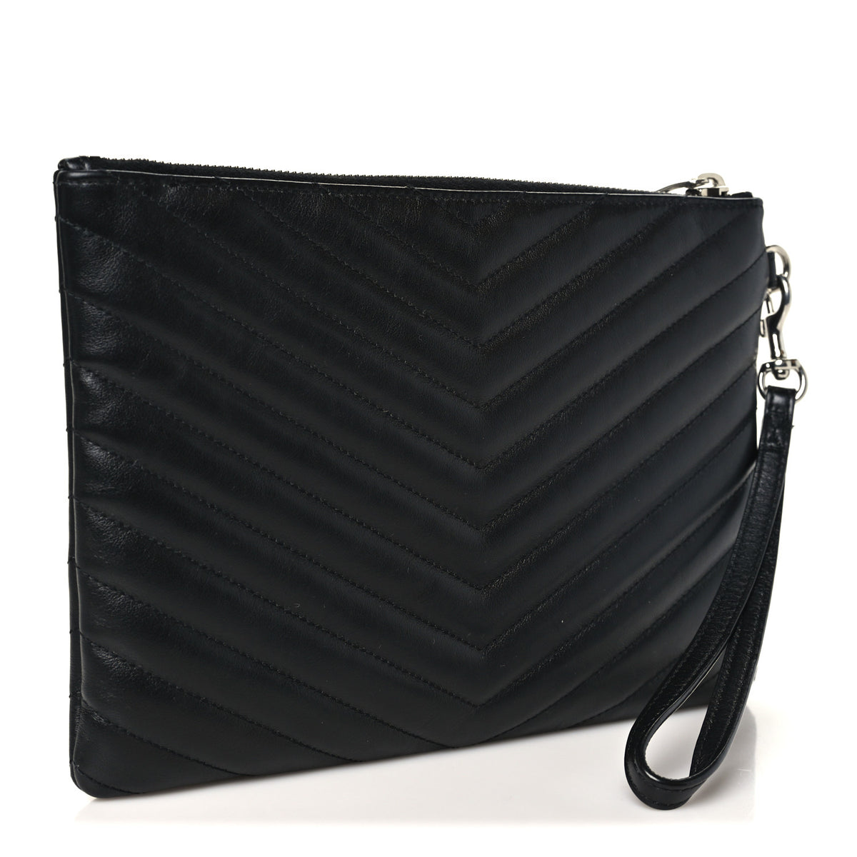 Saint Laurent Calfskin Matelasse Chevron Monogram A5 Wristlet Black 3 of 9