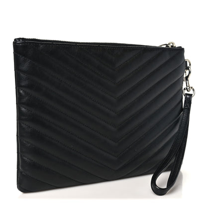 Saint Laurent Calfskin Matelasse Chevron Monogram A5 Wristlet Black 3 of 9