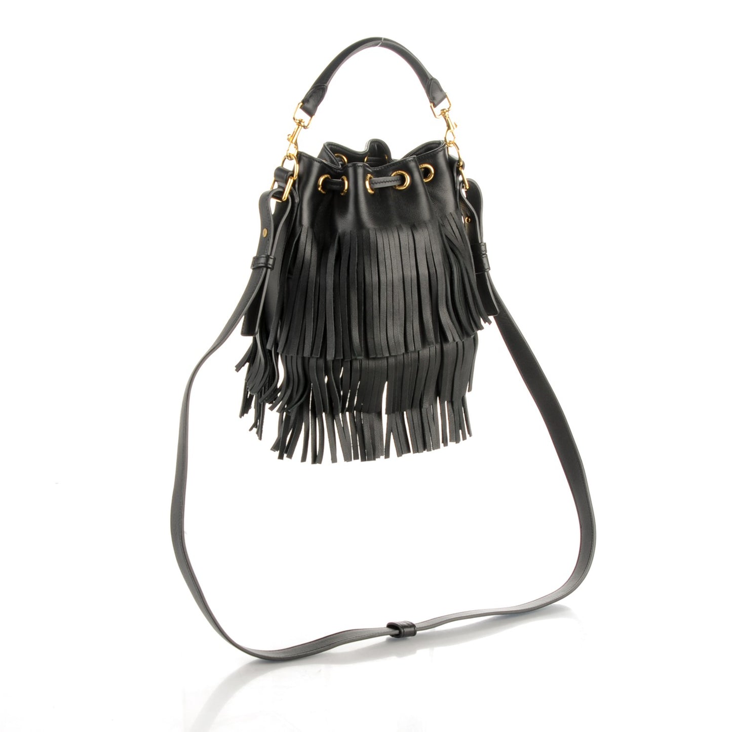 Calfskin Small Emmanuelle Fringe Hobo Bag Black