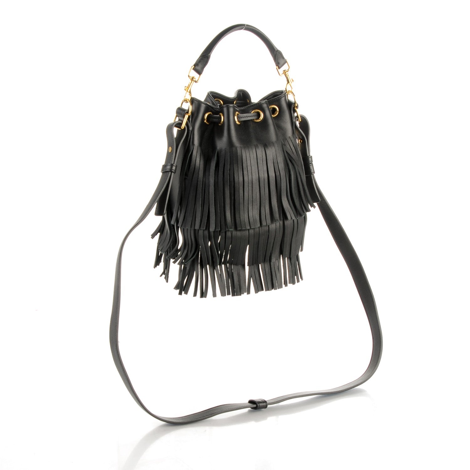 Saint Laurent Calfskin Small Emmanuelle Fringe Hobo Bag Black 3 of 7
