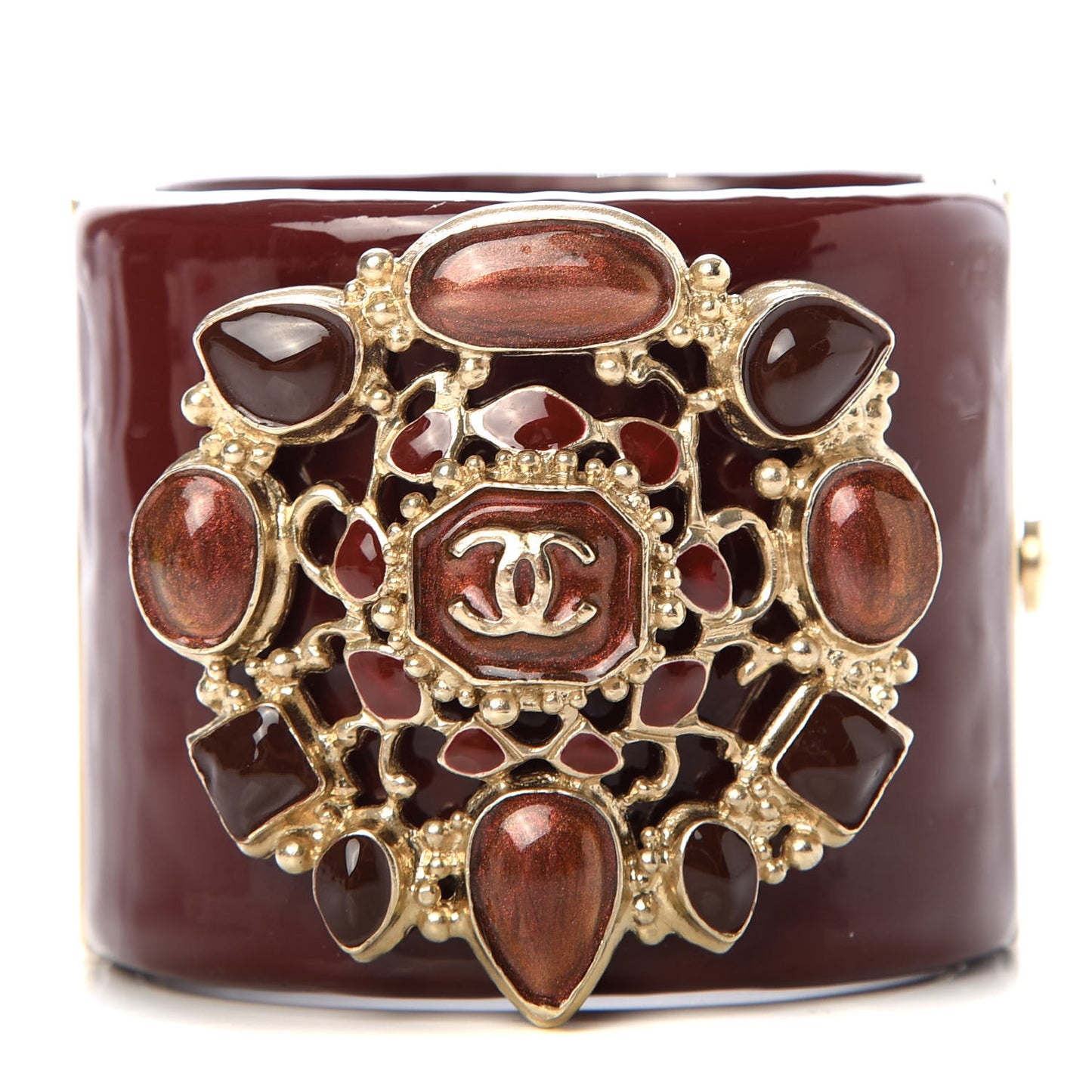 Resin Enamel Crystal CC Cabochon Cuff Burgundy