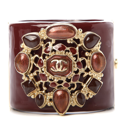 Chanel Resin Enamel Crystal CC Cabochon Cuff Burgundy 1 of 6