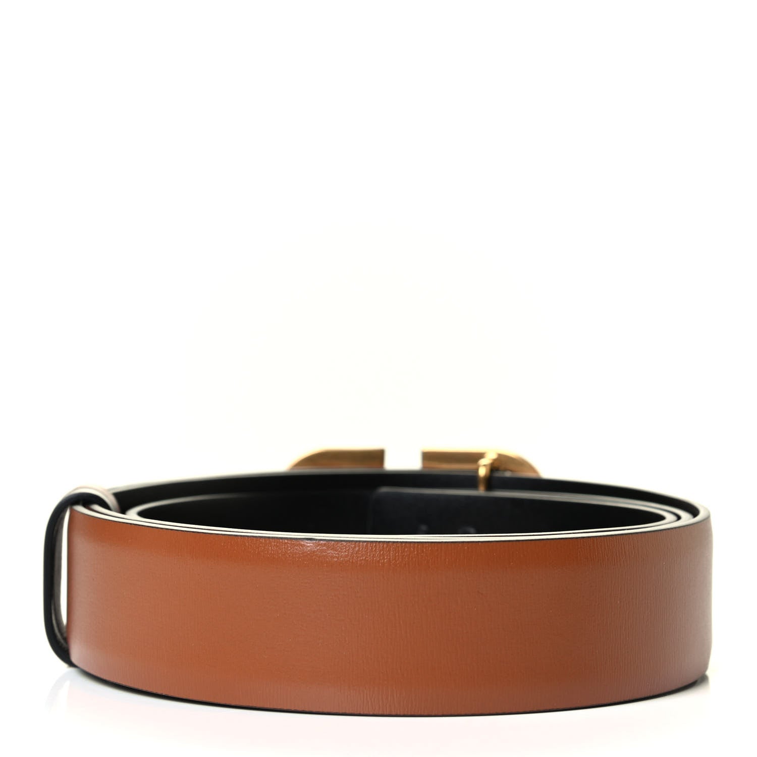 Valentino Garavani Glossy Calfskin VLogo Reversible 70mm Belt 95 38 Saddle Brown Black 2 of 5