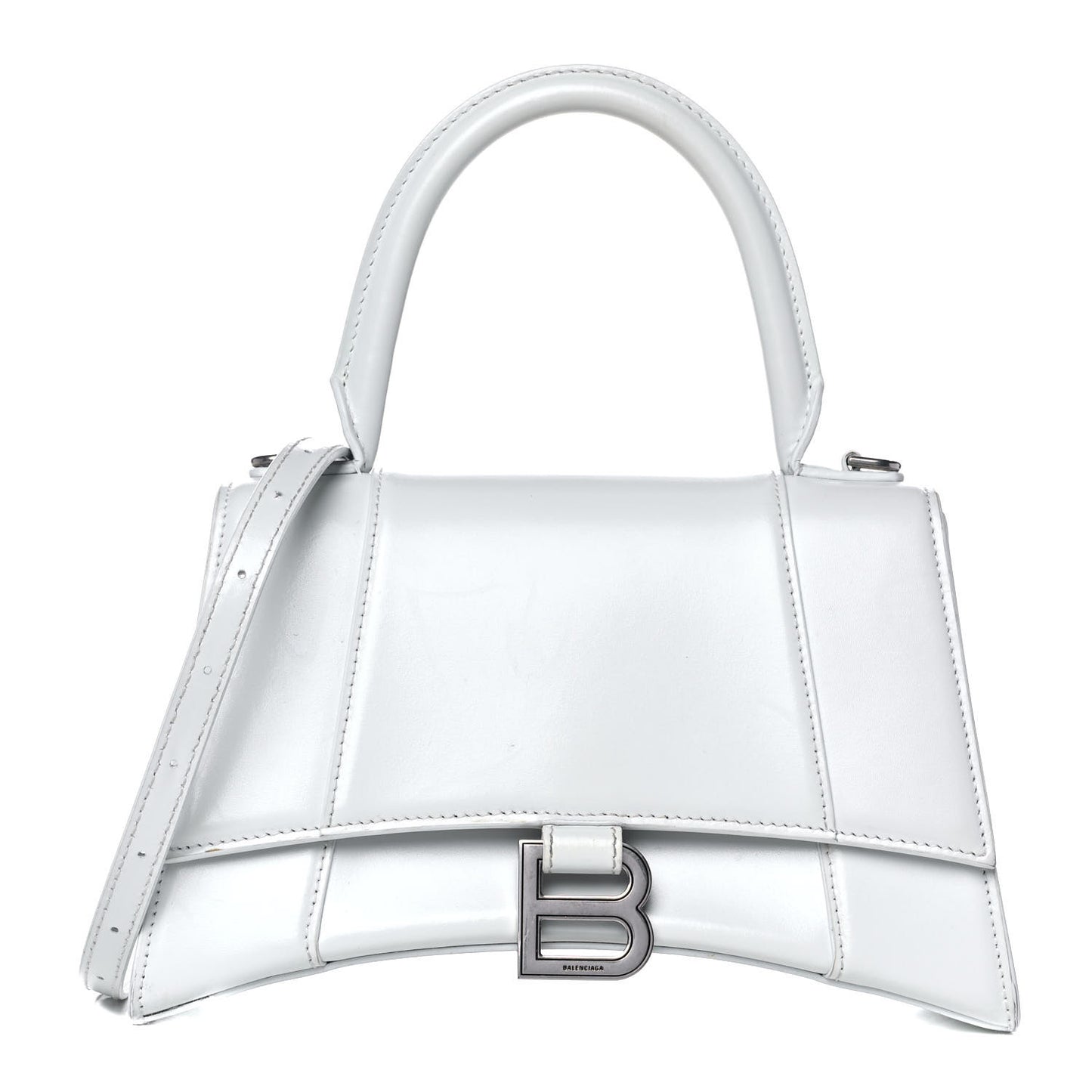 Shiny Box Calfskin Small Hourglass Top Handle Bag White