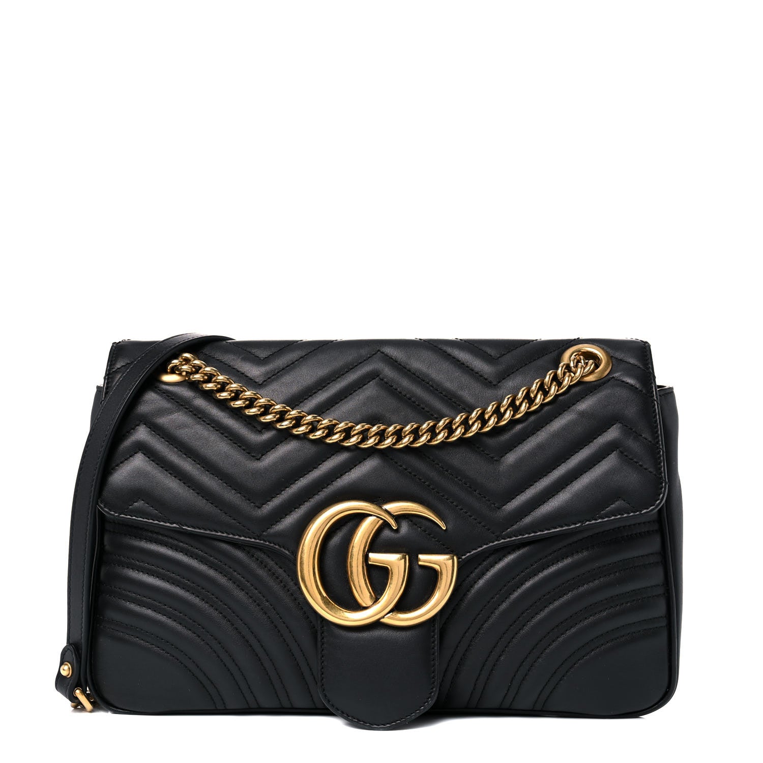 Gucci Calfskin Matelasse Medium GG Marmont Shoulder Bag Black 1 of 21