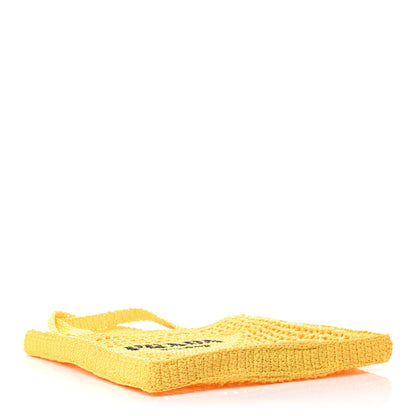 Prada Yarn Raffia Effect Crochet Logo Embroidered Tote Bag Giallo 6 of 11