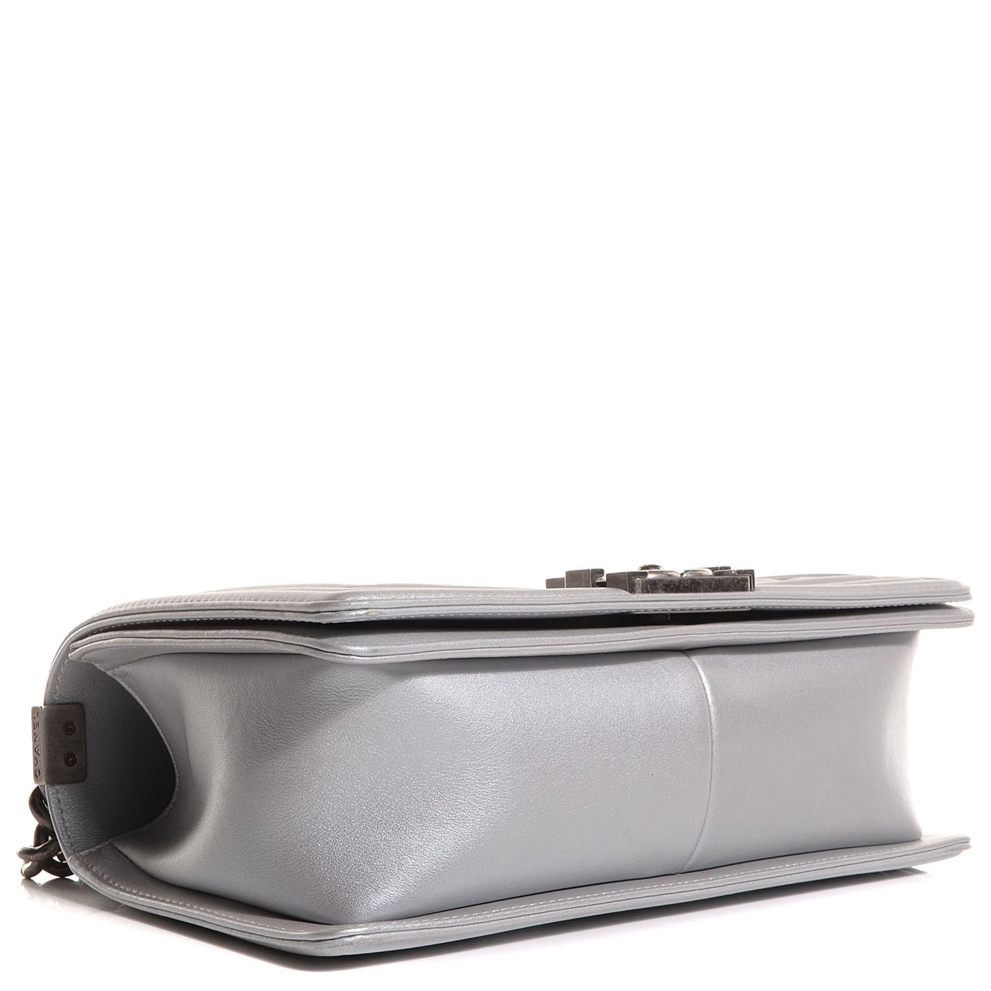 Metallic Calfskin Quilted Medium Boy Flap Silver