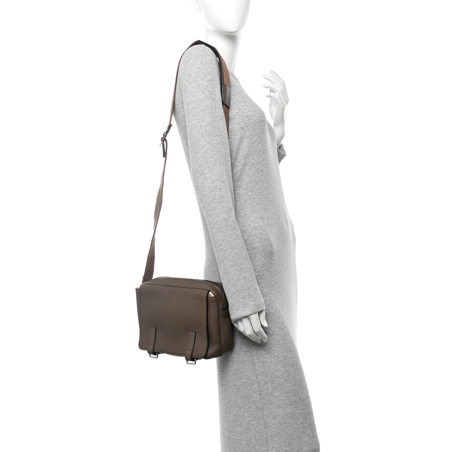 Soft Grained Calfskin Military Messenger Bag Brown