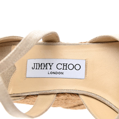 Jimmy Choo Metallic Linen Cork Alanah Wedge Sandals 38 Natural Silver 7 of 7