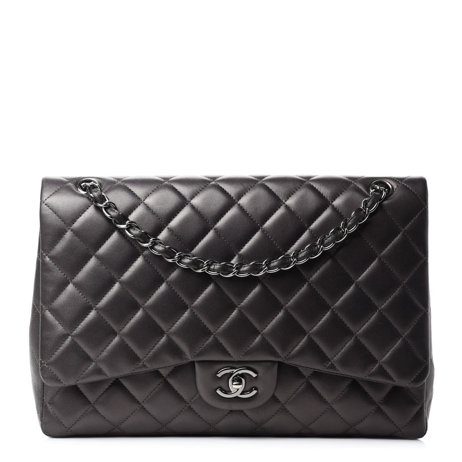 Chanel Metallic Lambskin Quilted Maxi Single Flap Dark Grey 1 of 13