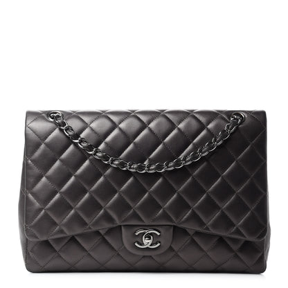 Chanel Metallic Lambskin Quilted Maxi Single Flap Dark Grey 1 of 13