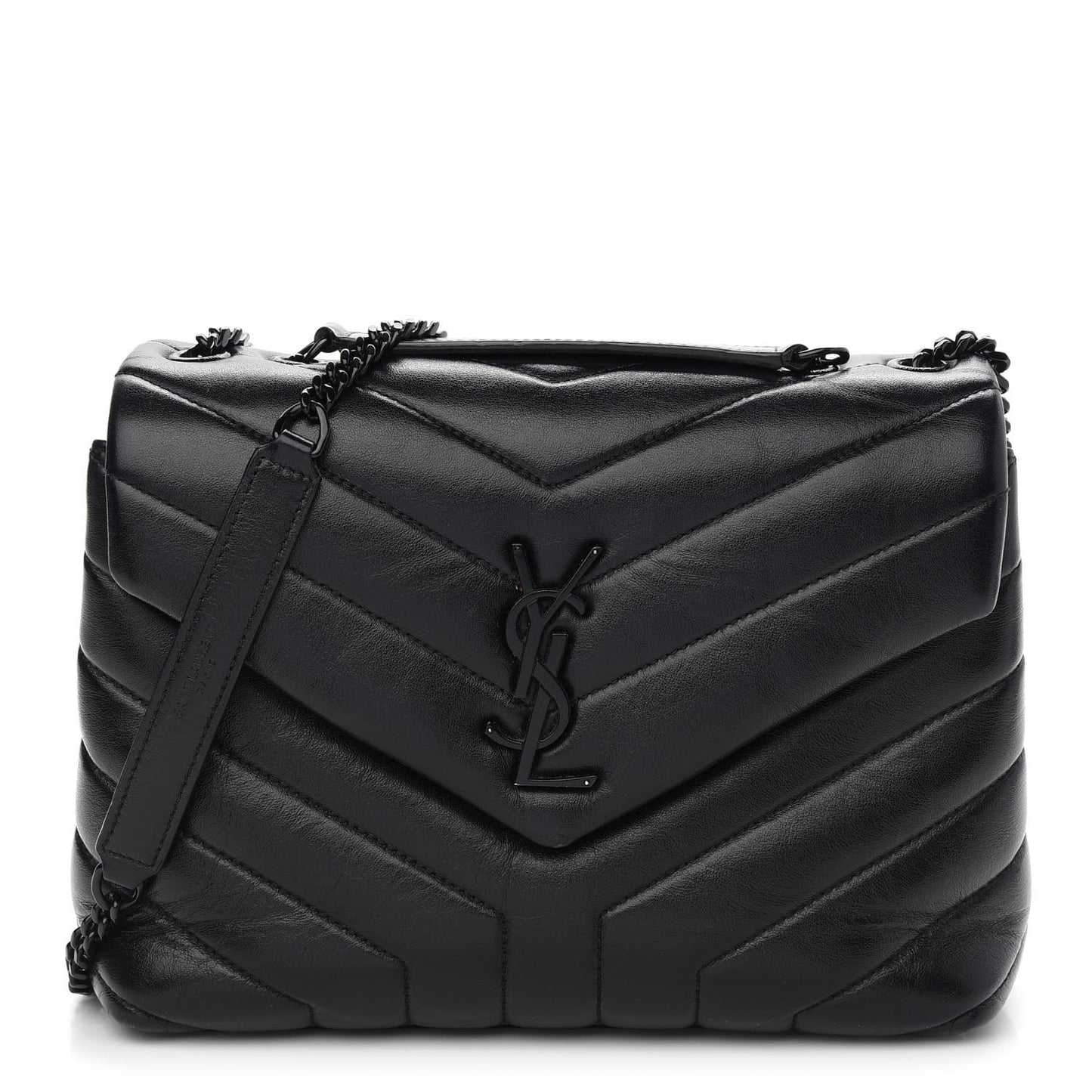 Calfskin Y Quilted Monogram Small Loulou Chain Satchel Black