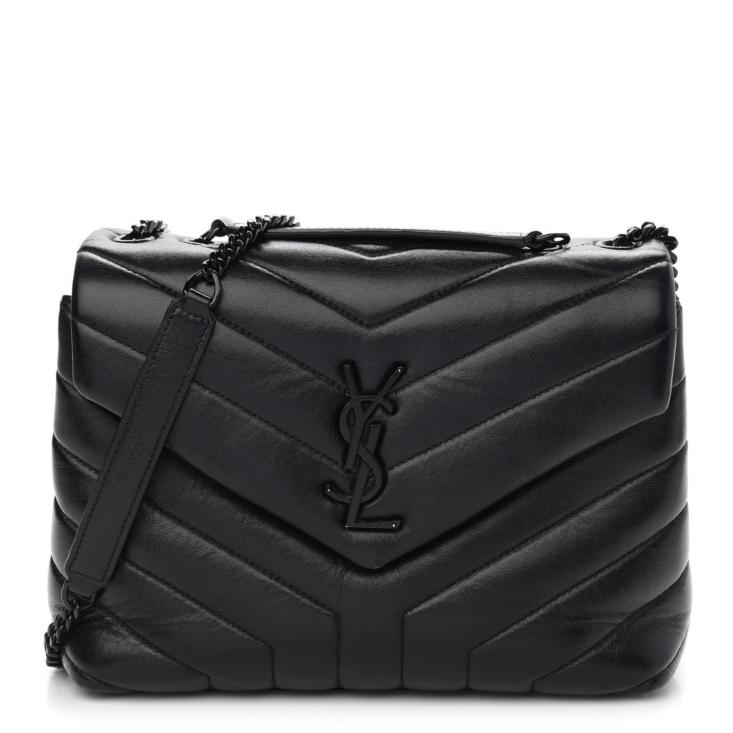 Saint Laurent Calfskin Y Quilted Monogram Small Loulou Chain Satchel Black 1 of 9