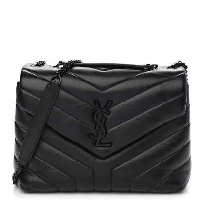 Saint Laurent Calfskin Y Quilted Monogram Small Loulou Chain Satchel Black 1 of 9