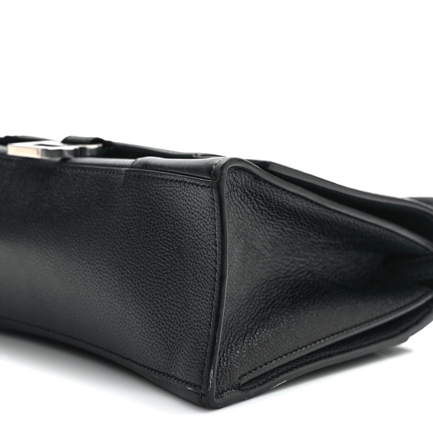 Grained Calfskin Medium Hourglass Top Handle Bag Black