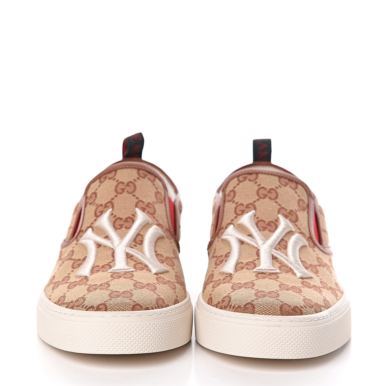 Gucci X MLB GG Monogram NY Yankees Embroidered Mens Slip On Sneakers 8 Beige Ruggine Rust 2 of 9