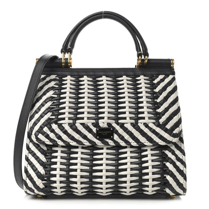Dolce & Gabbana Calfskin Woven Medium Sicily 58 Satchel Black White 1 of 14