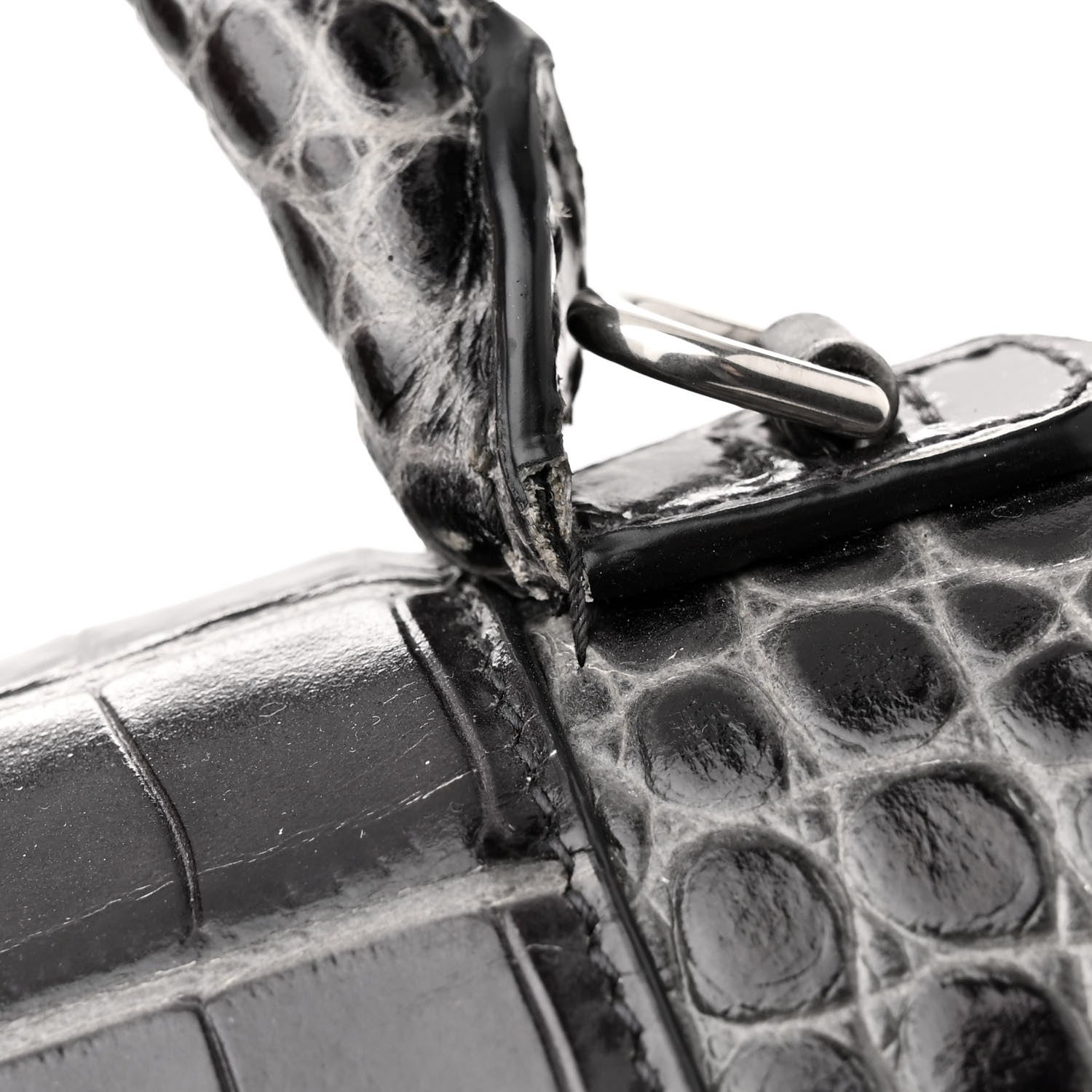 Balenciaga Shiny Calfskin Crocodile Embossed Medium Hourglass Top Handle Bag Dark Grey 11 of 18