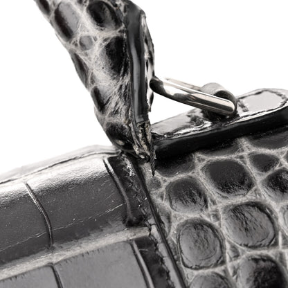 Balenciaga Shiny Calfskin Crocodile Embossed Medium Hourglass Top Handle Bag Dark Grey 11 of 18
