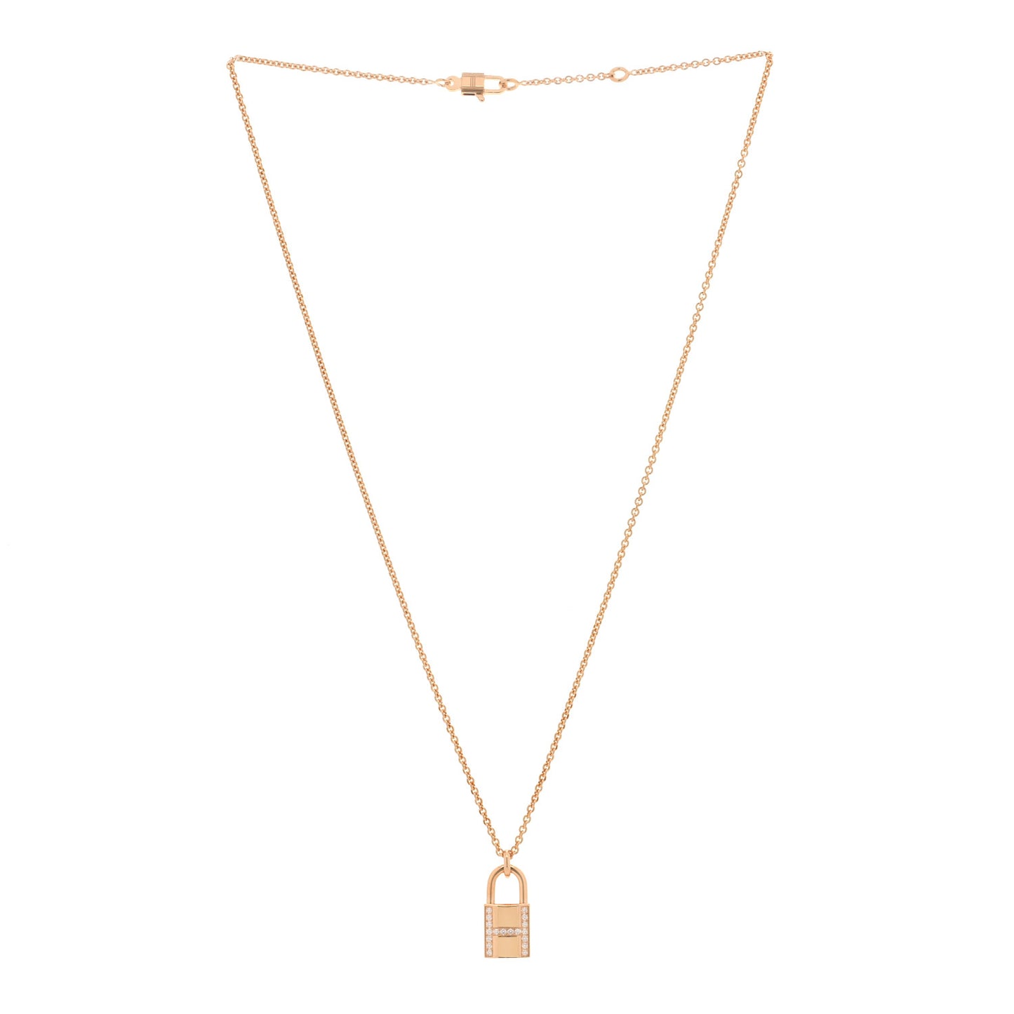 18K Rose Gold Diamond Amulettes Cadenas Pendant Necklace