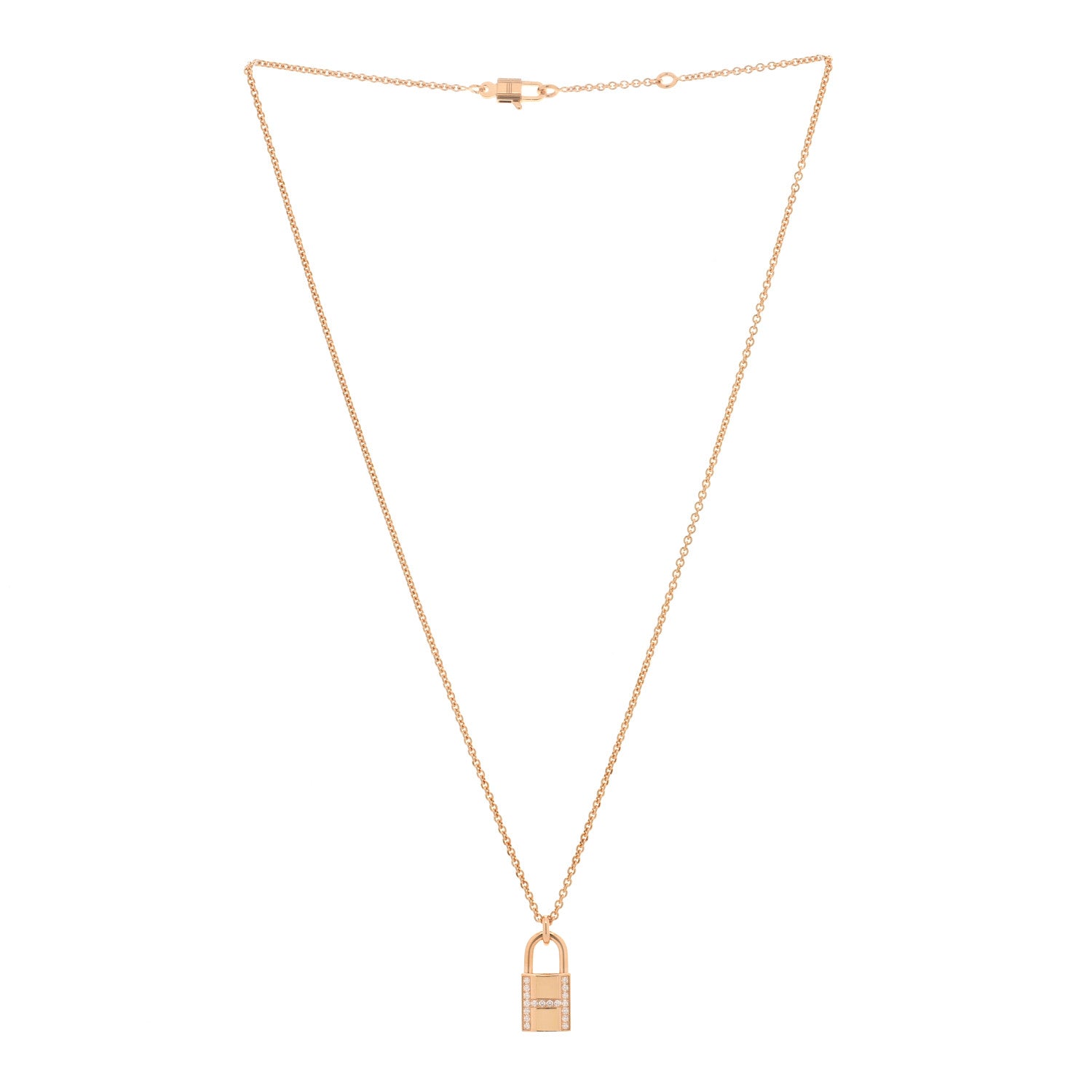 Hermes 18K Rose Gold Diamond Amulettes Cadenas Pendant Necklace 2 of 3