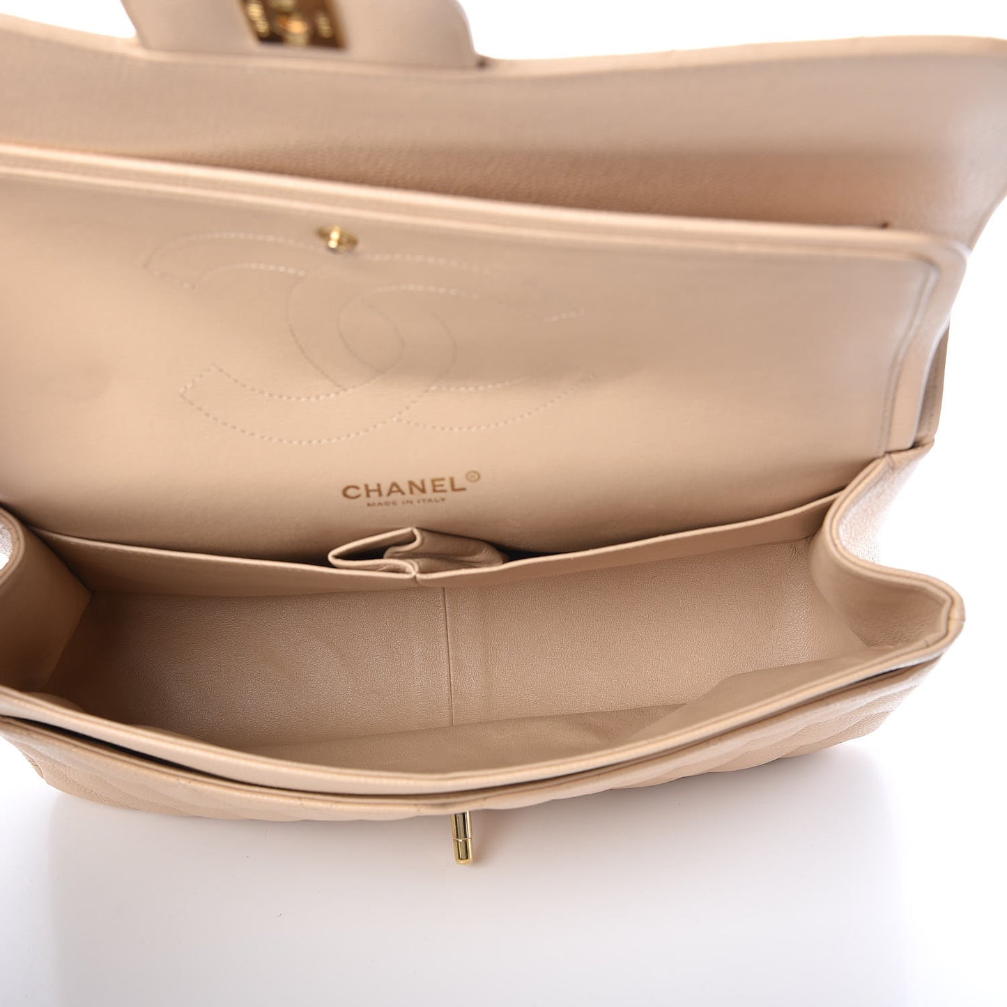 Caviar Quilted Jumbo Double Flap Beige Clair