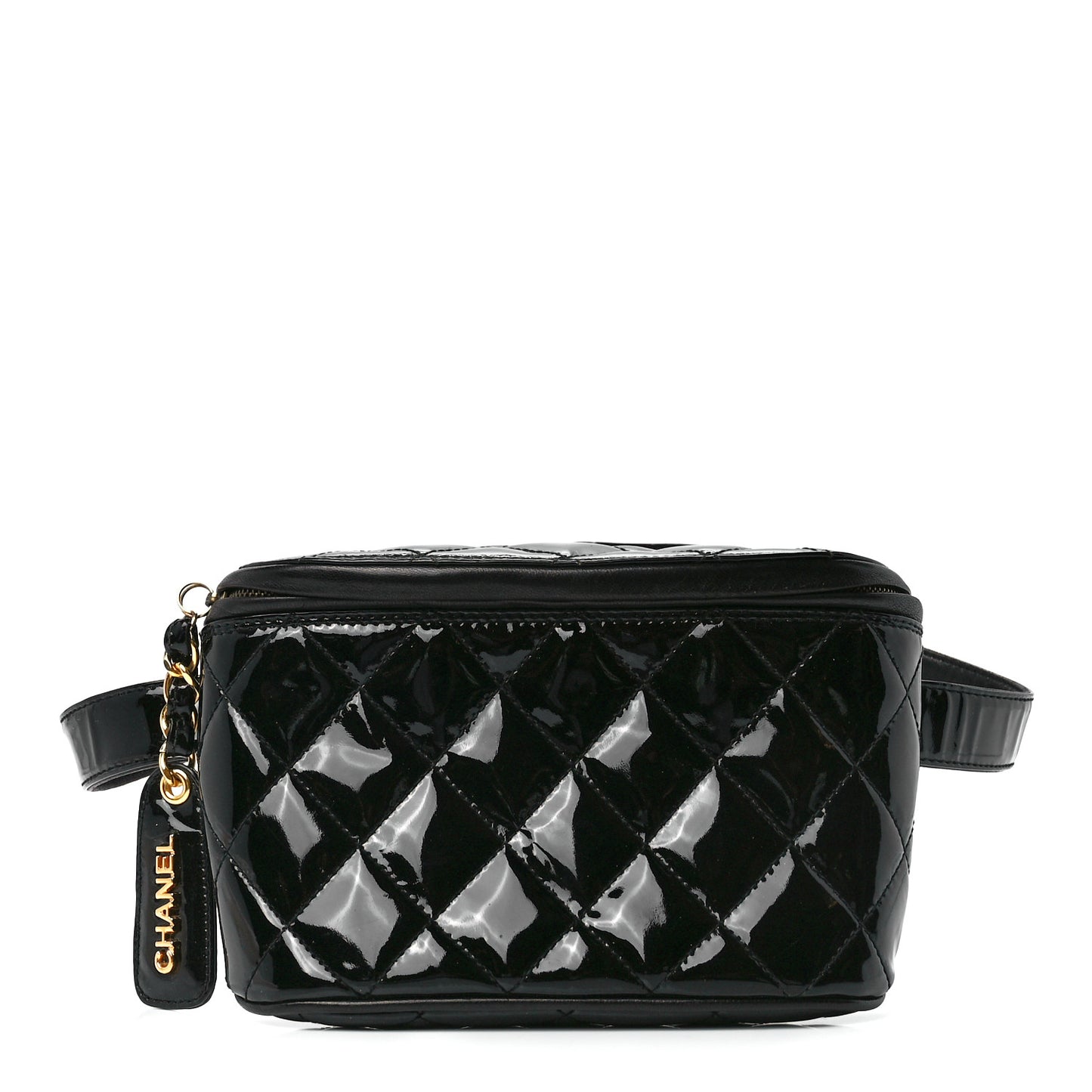 Patent Calfskin Quilted Waist Belt Bag 75 30 Black