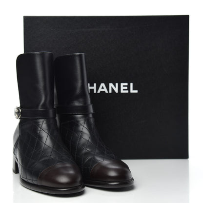 Chanel Calfskin Quilted Cap Toe Boots 37.5 Black Brown 9 of 9