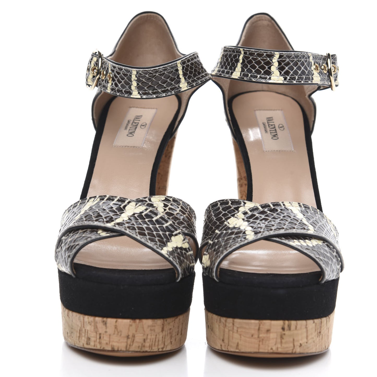 Snakeskin Embossed Platform Ankle Strap Sandals 40 Roccia