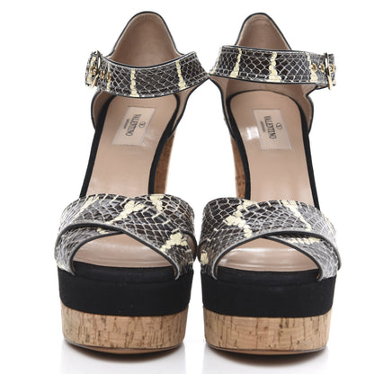 Valentino Garavani Snakeskin Embossed Platform Ankle Strap Sandals 40 Roccia 2 of 8