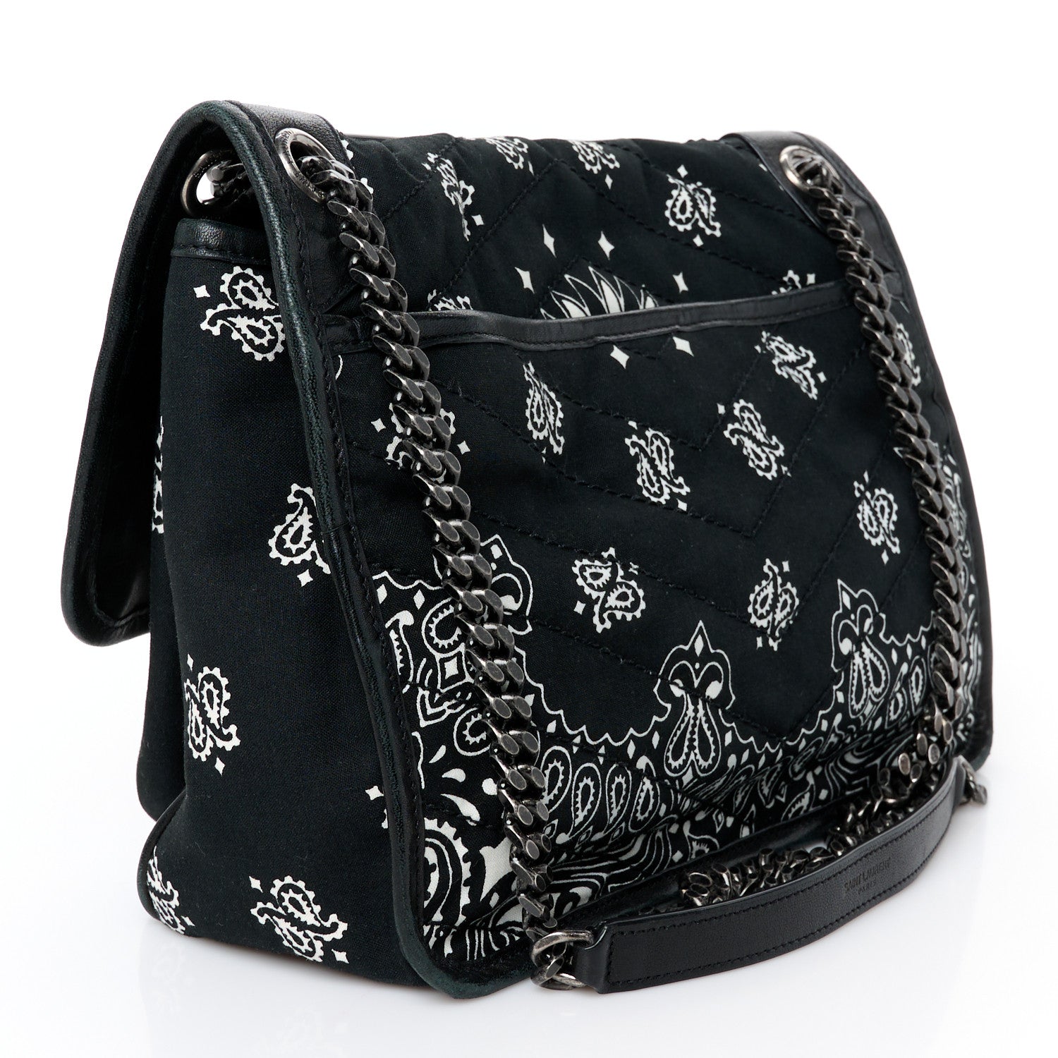 Saint Laurent Cotton Bandana Monogram Medium Niki Chain Satchel Black White 3 of 11