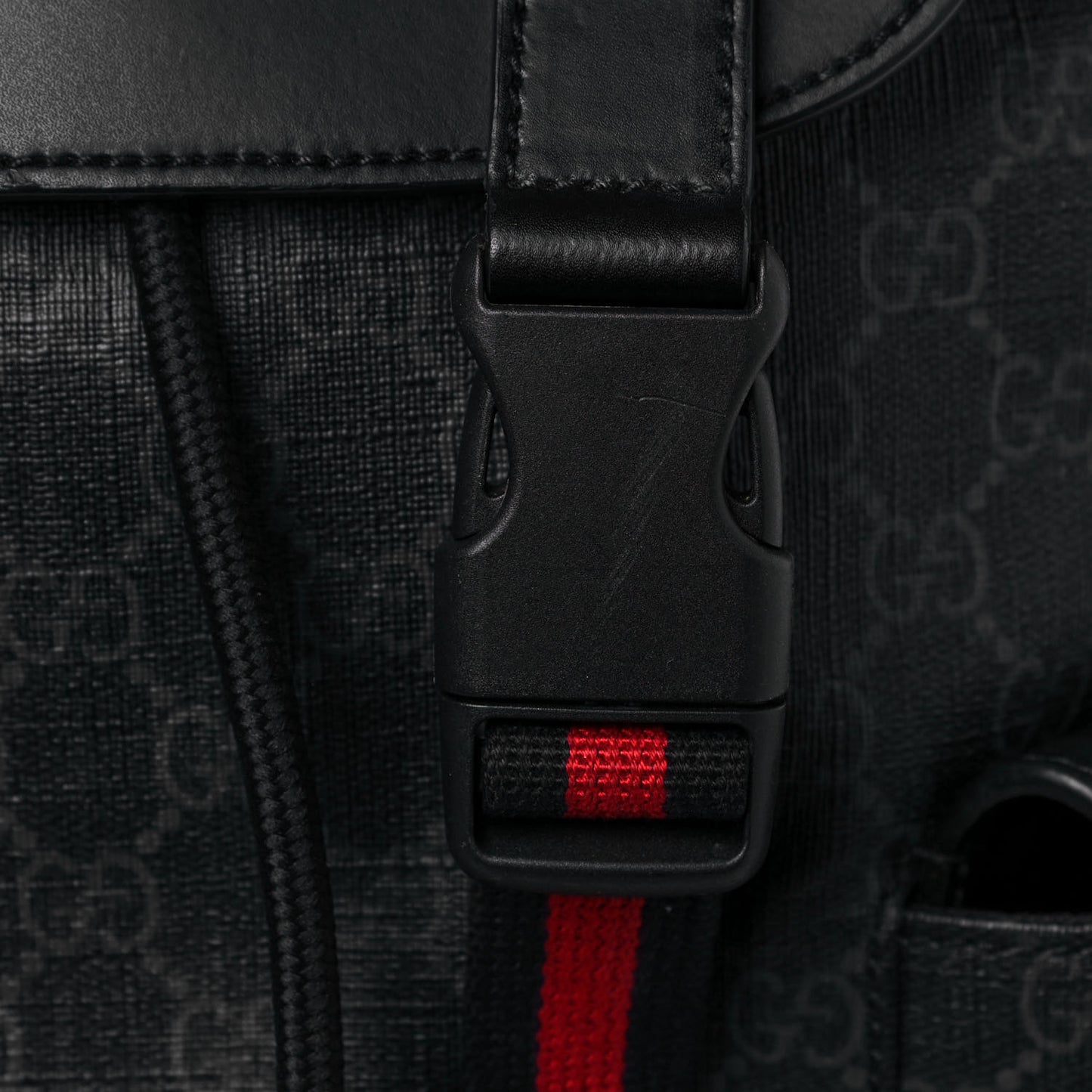 Soft GG Supreme Monogram Appia Calfskin Web Double Buckle Backpack Black