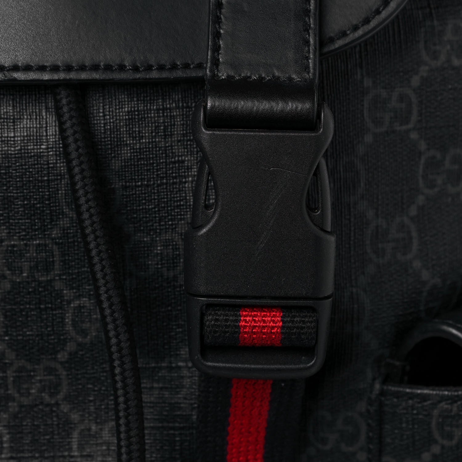 Gucci Soft GG Supreme Monogram Appia Calfskin Web Double Buckle Backpack Black 14 of 14