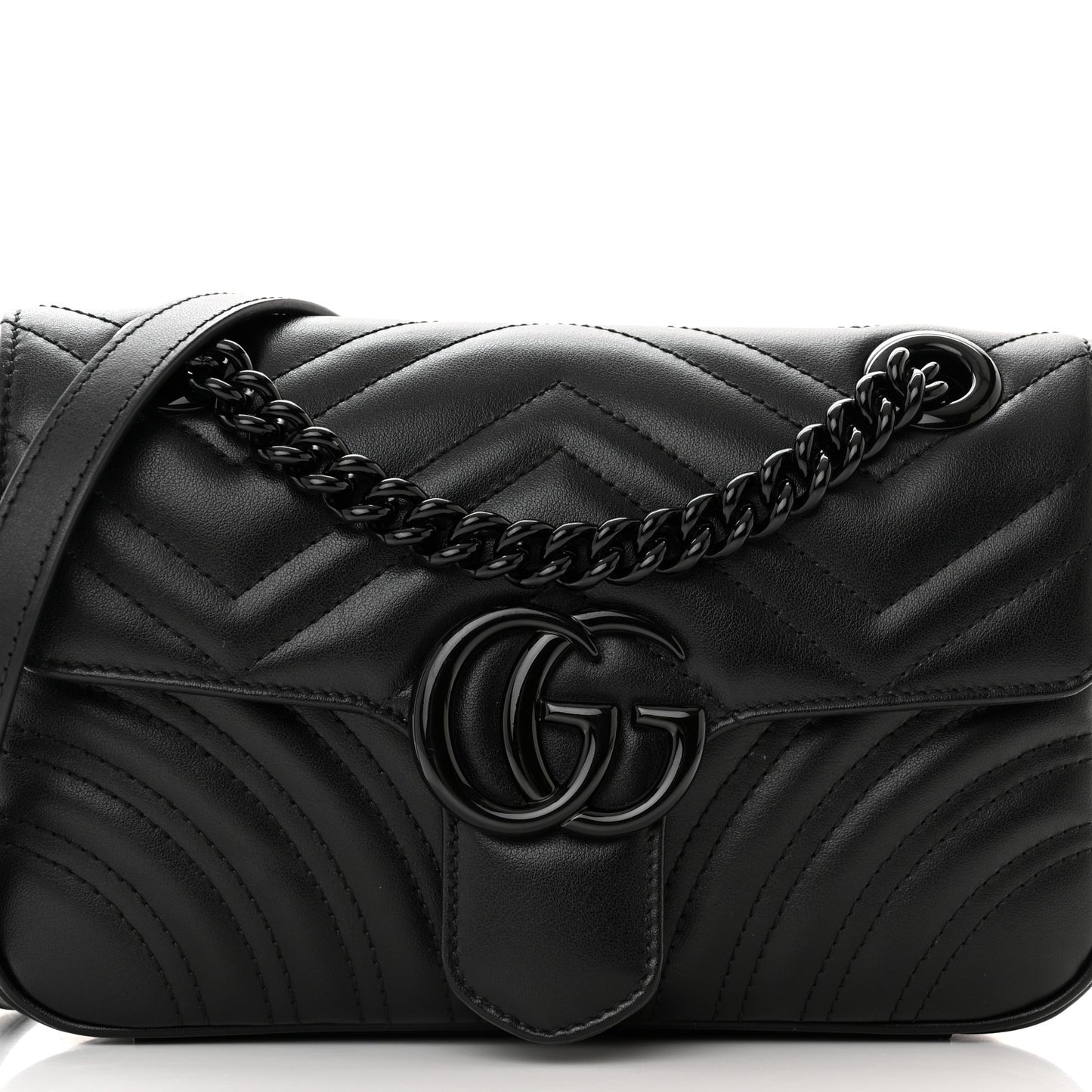 Calfskin Matelasse Monochrome Mini GG Marmont Shoulder Bag Black