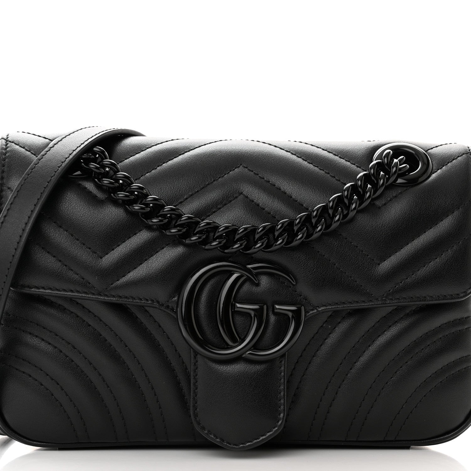 Gucci Calfskin Matelasse Monochrome Mini GG Marmont Shoulder Bag Black 8 of 12