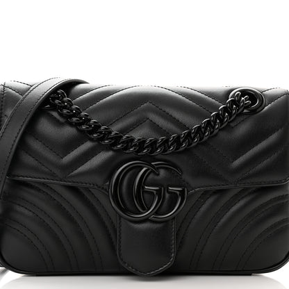Gucci Calfskin Matelasse Monochrome Mini GG Marmont Shoulder Bag Black 8 of 12