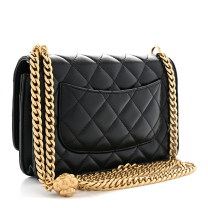 Chanel Lambskin Quilted Sweet Camellia Wallet on Chain WOC Black 3 of 12