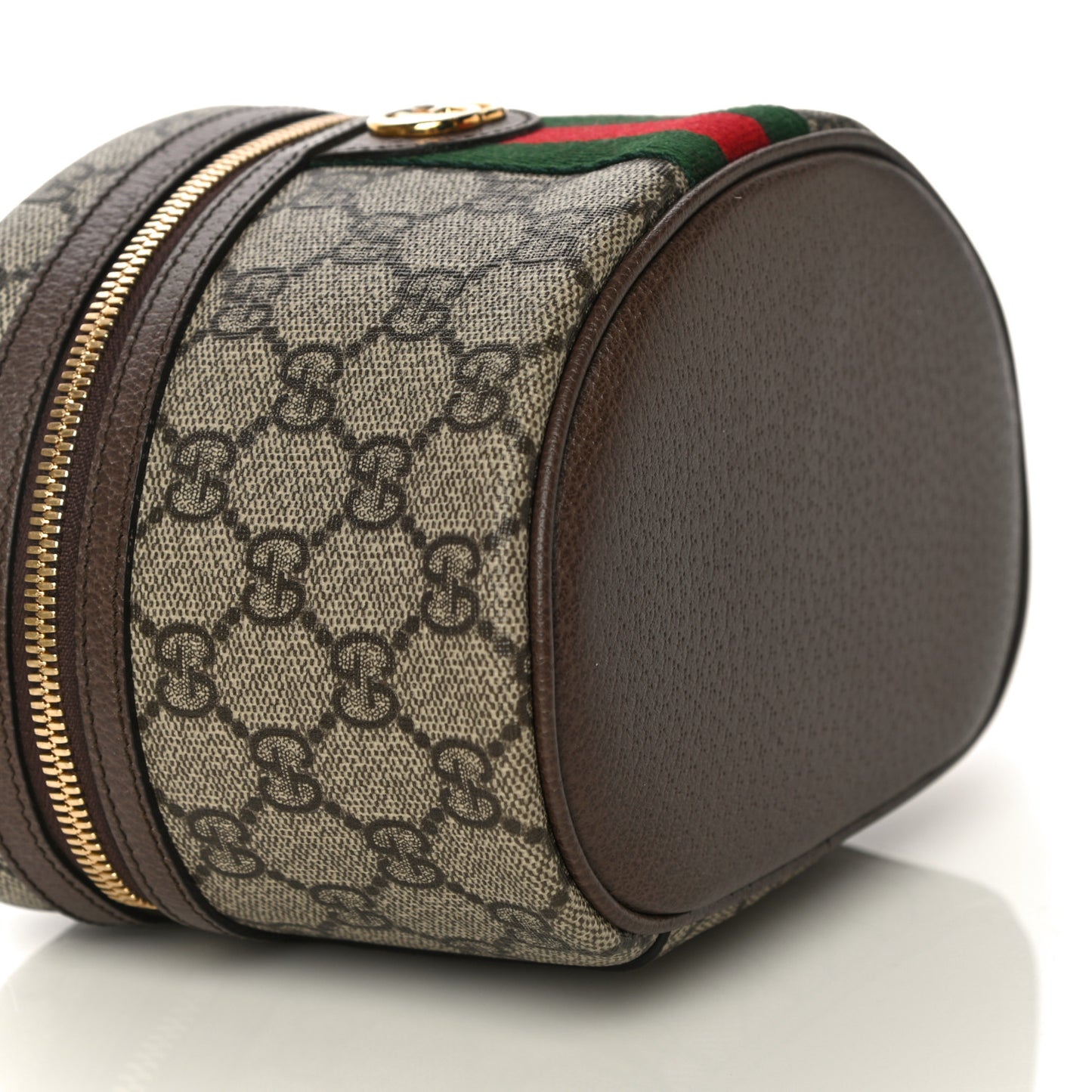 GG Supreme Monogram Textured Calfskin Web Ophidia Vanity Cosmetic Case Beige Ebony New Acero