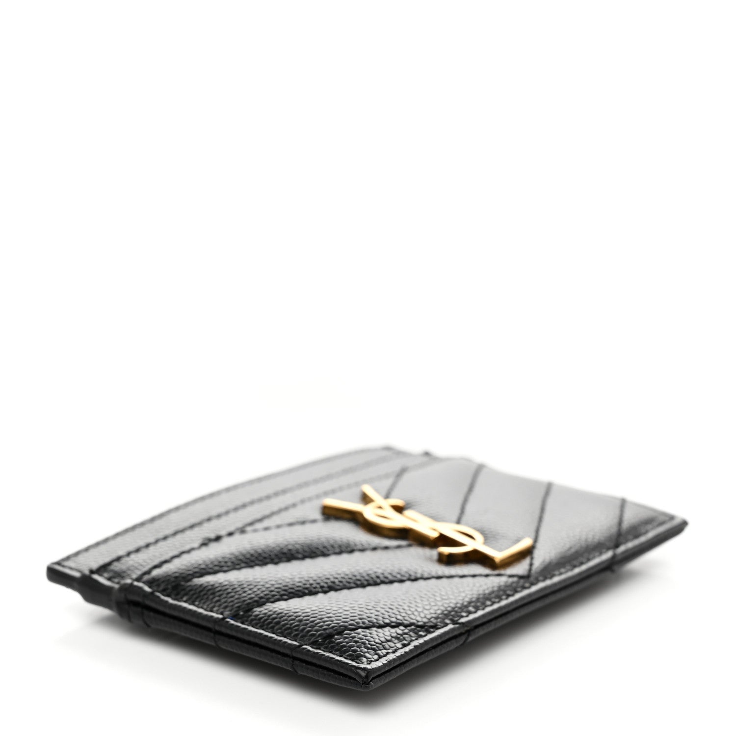 Saint Laurent Grain De Poudre Matelasse Chevron Monogram Credit Card Case Black 4 of 7