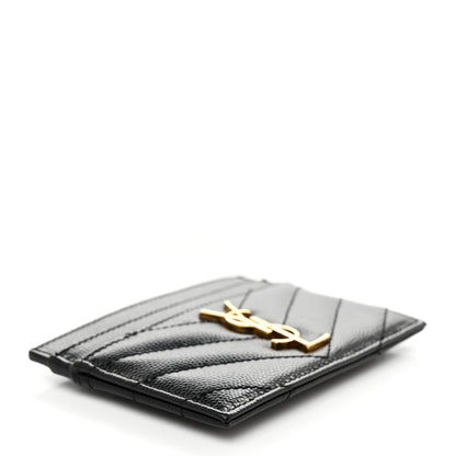Saint Laurent Grain De Poudre Matelasse Chevron Monogram Credit Card Case Black 4 of 7