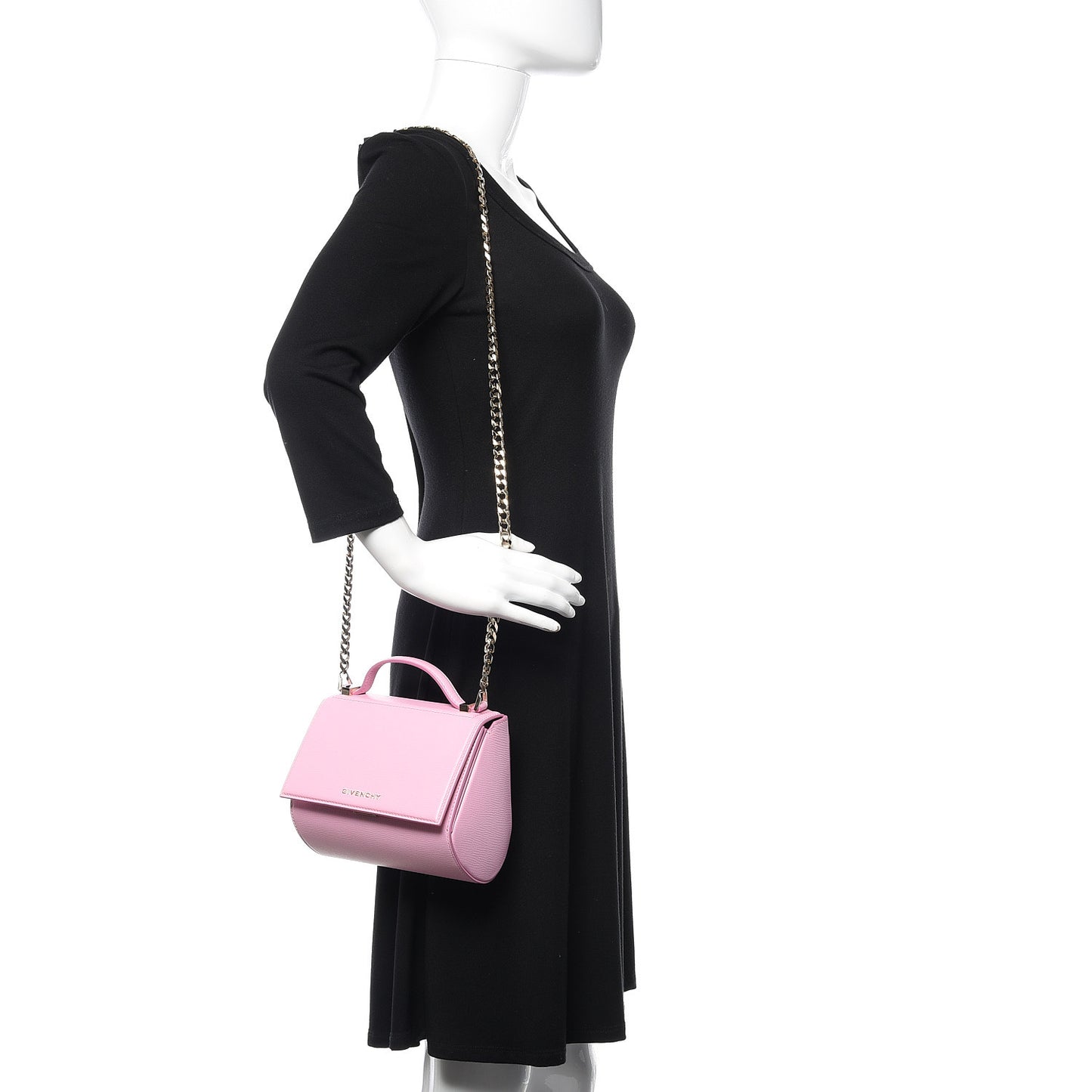 Textured Calfskin Mini Pandora Box Chain Crossbody Bag Bright Pink