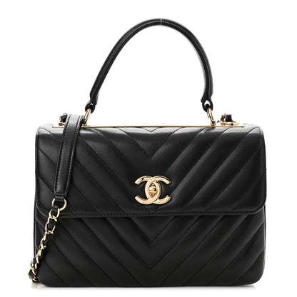 Chanel Lambskin Chevron Quilted Small Trendy CC Dual Handle Flap Bag Black 1 of 13
