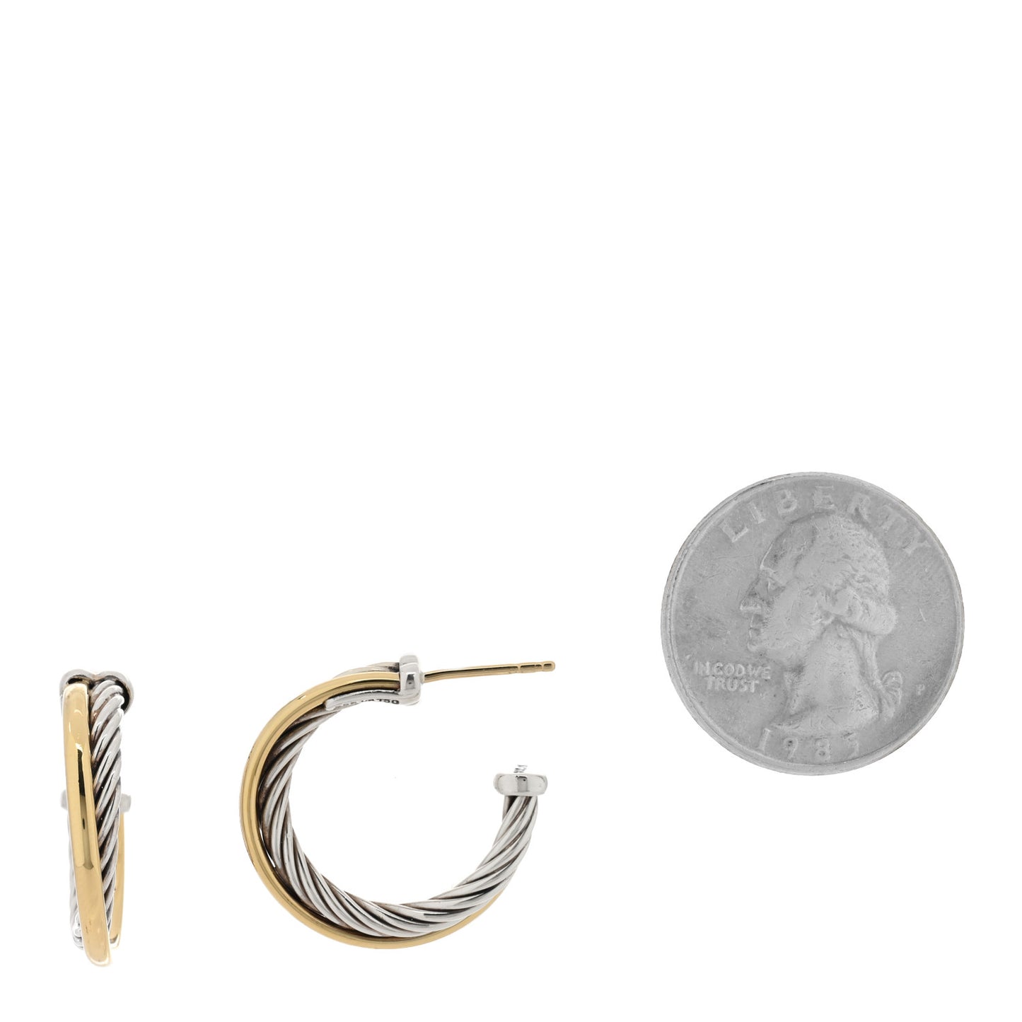 Sterling Silver 18K Yellow Gold 23mm Crossover Cable Hoop Earrings