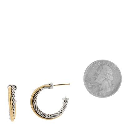 David Yurman Sterling Silver 18K Yellow Gold 23mm Crossover Cable Hoop Earrings 2 of 4