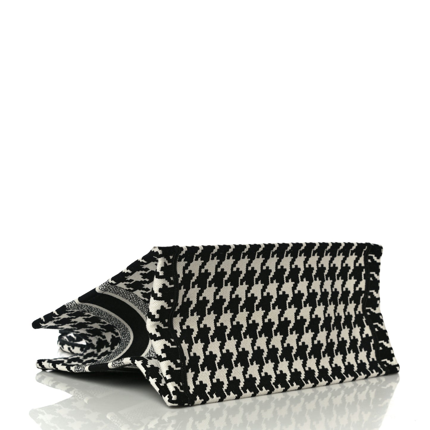 Canvas Macro Houndstooth Embroidered Medium Book Tote Black White