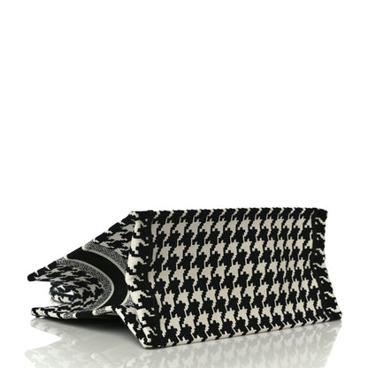Christian Dior Canvas Macro Houndstooth Embroidered Medium Book Tote Black White 4 of 9