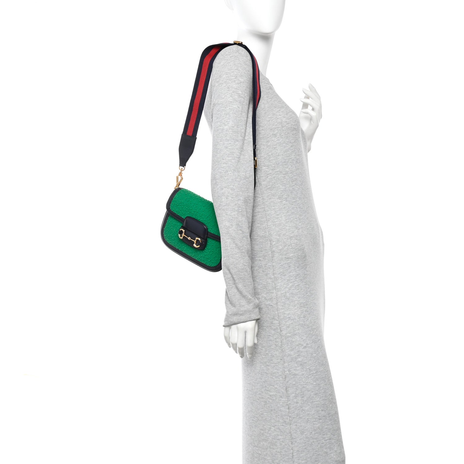 Gucci Casy Wool Azalea Calfskin Mini Horsebit 1955 Shoulder Bag Deep Emerald Blue 2 of 10