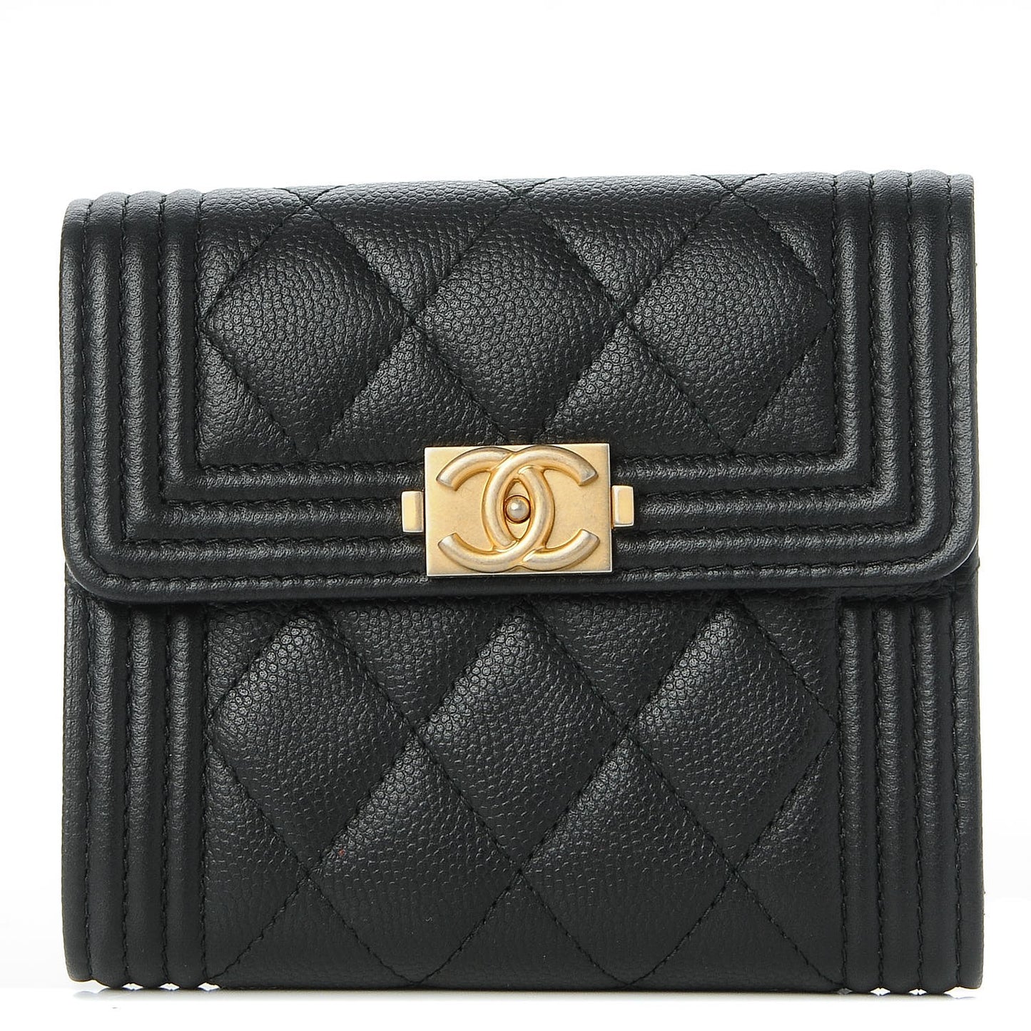 Caviar Quilted Compact Boy Wallet Black