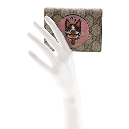 Gucci GG Supreme Monogram Bosco Patch Card Case Wallet Beige Malva Hibiscus Red 2 of 8